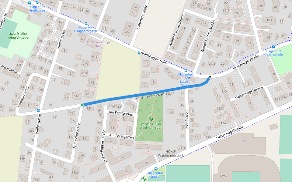 Maria-Lassnig-Weg walking route map in Klagenfurt am Wörthersee