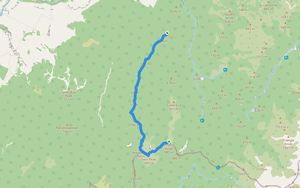 Waiopehu Track and Te Araroa Trail walking route map in Ōtaki