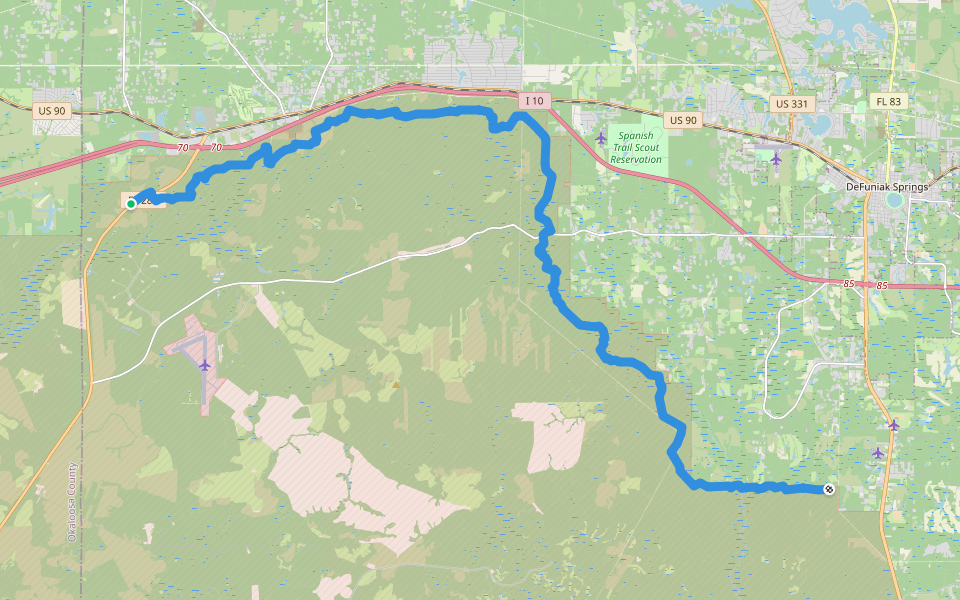 Florida Trail walking route map in DeFuniak Springs