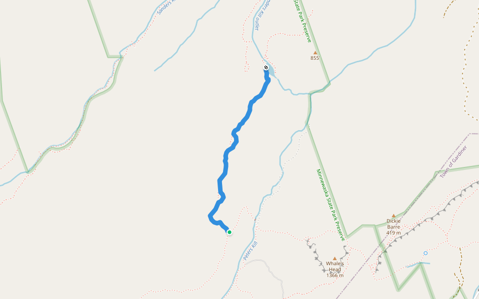 Hidden Pond Trail (Unmaintained) walking route map in Gardiner