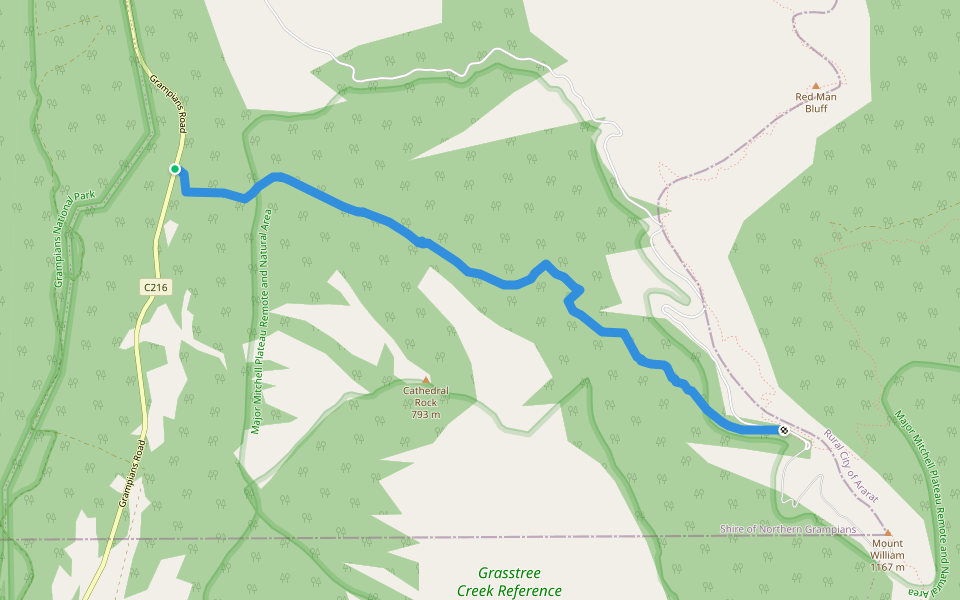 Sheephills Track walking route map in Pomonal