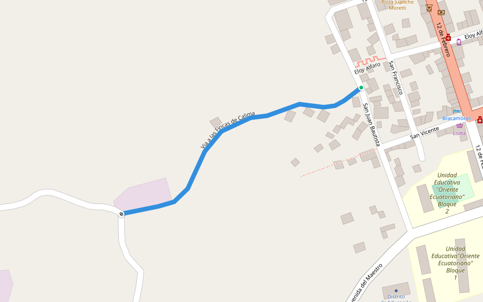 Via a las Fincas de Calima walking route map in Palanda