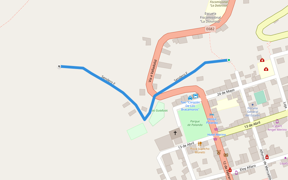 Sendero F walking route map in Palanda