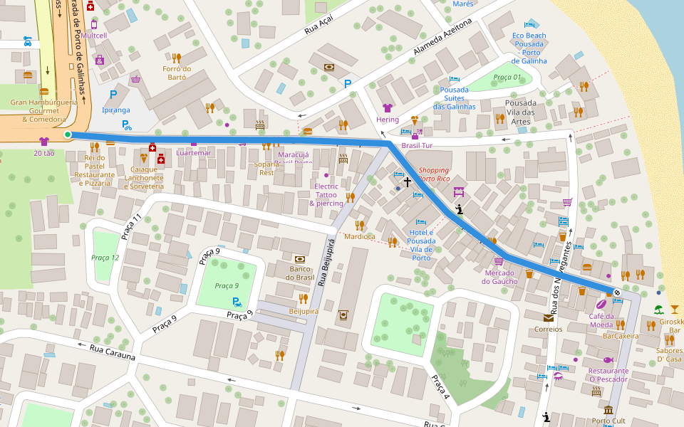 Rua da Esperança walking route map in Porto de Galinhas