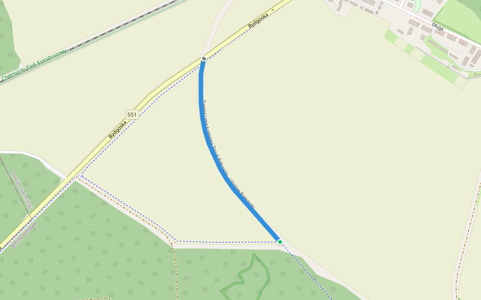 Dawna Linia kolejowa Toruń Północny - Unisław Pomorski walking route map in Raciniewo