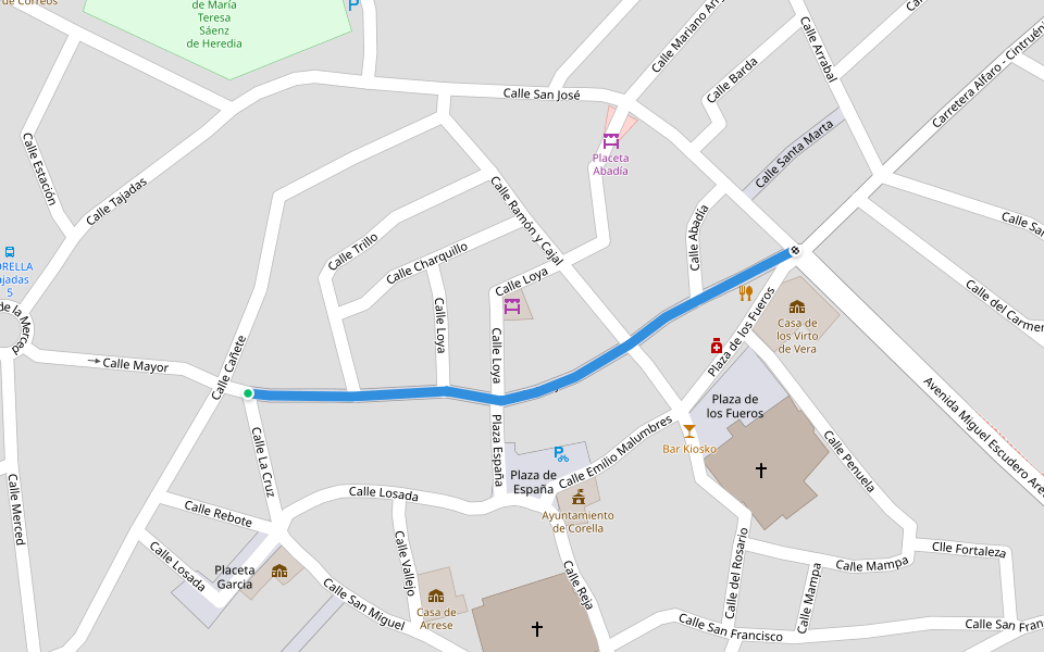 Calle Mayor walking route map in Corella