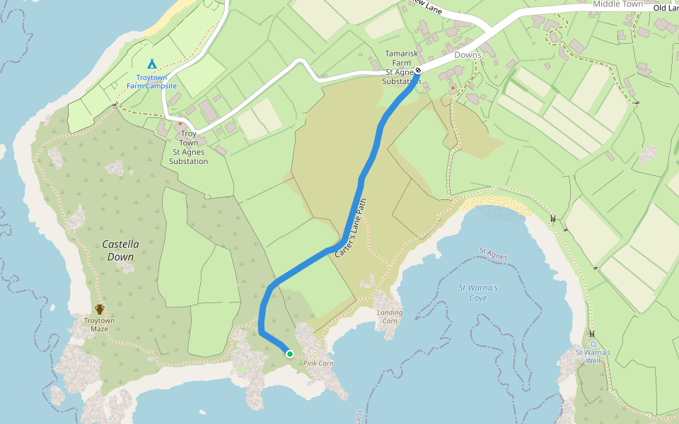 Carter's Lane Path walking route map in Saint Agnes