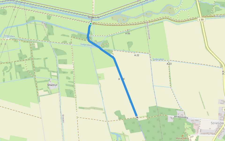 Spreeweg walking route map in Briesen