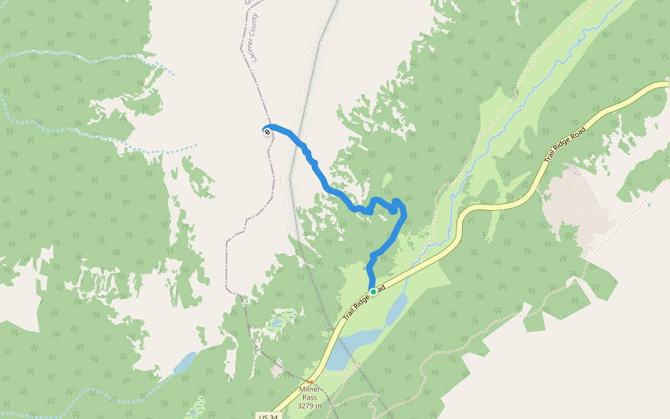 Crater Trail walking route map in Estes Park