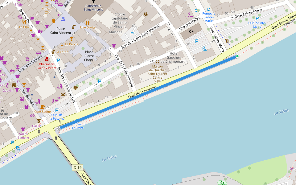 Quai de la Poterne walking route map in Chalon-sur-Saône