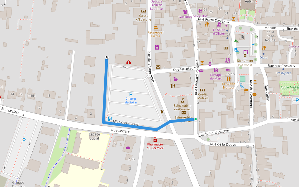Allée des Tilleuls walking route map in Saint-Aubin-du-Cormier