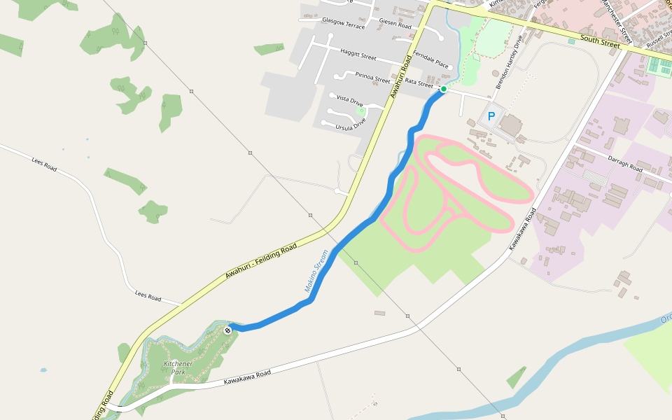 Kitchener Park Walkway walking route map in Feilding