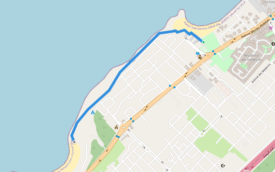 La corniche walking route map in Temara