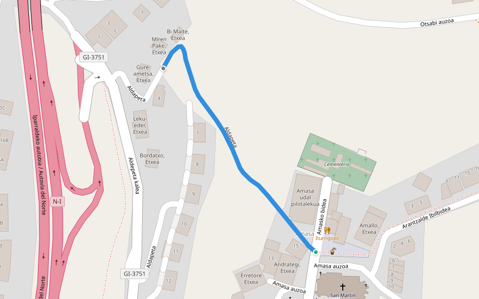 Aldapeta walking route map in Villabona