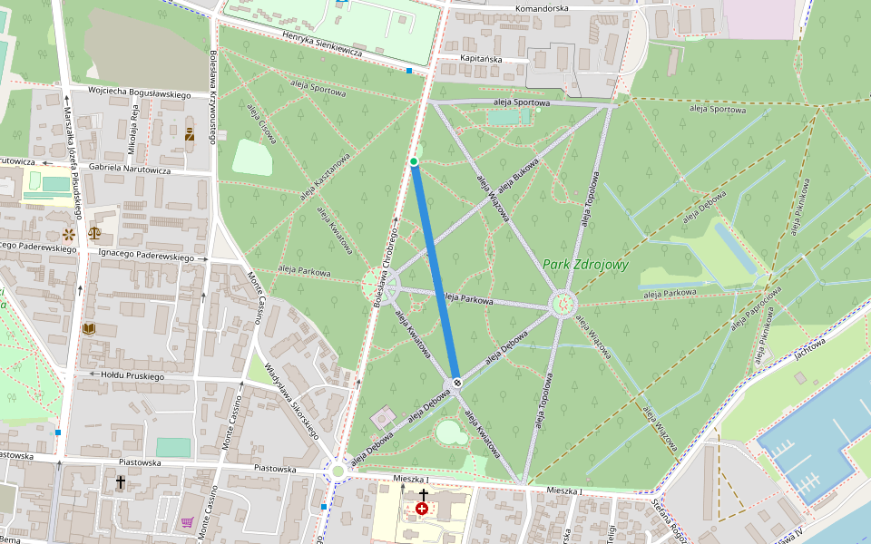 Aleja Olszowa walking route map in Świnoujście