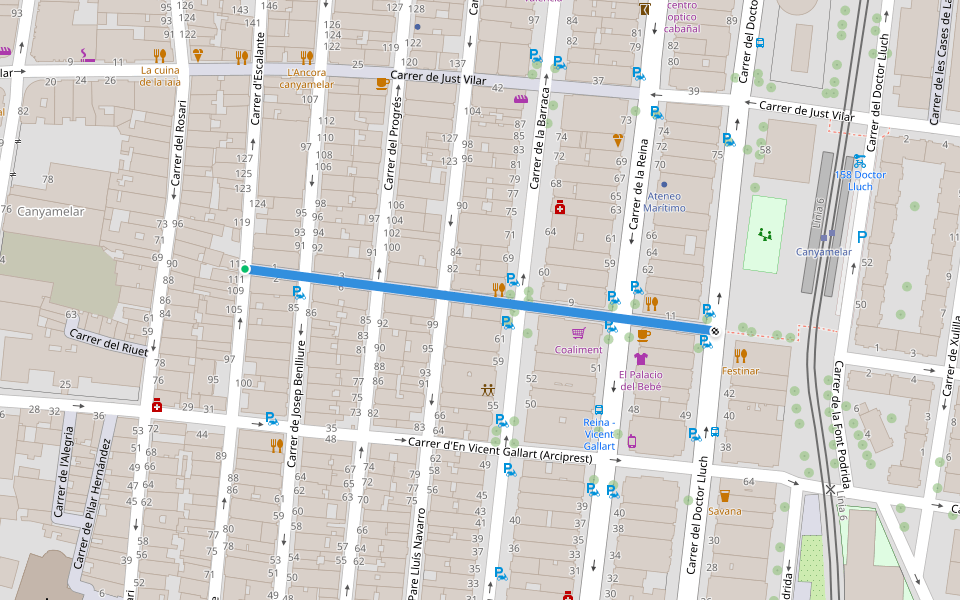 Carrer del Teatre de la Marina walking route map in València