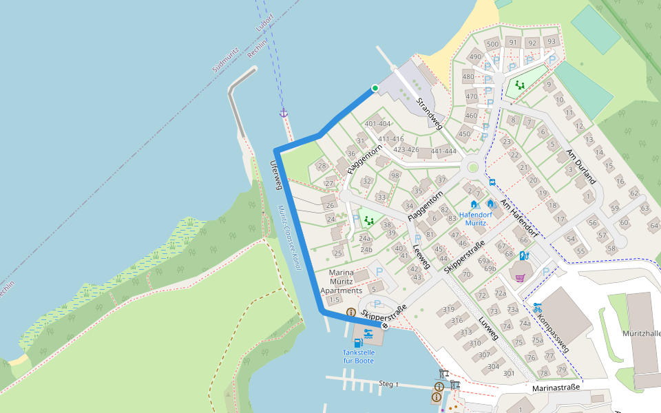 Uferweg walking route map in Rechlin