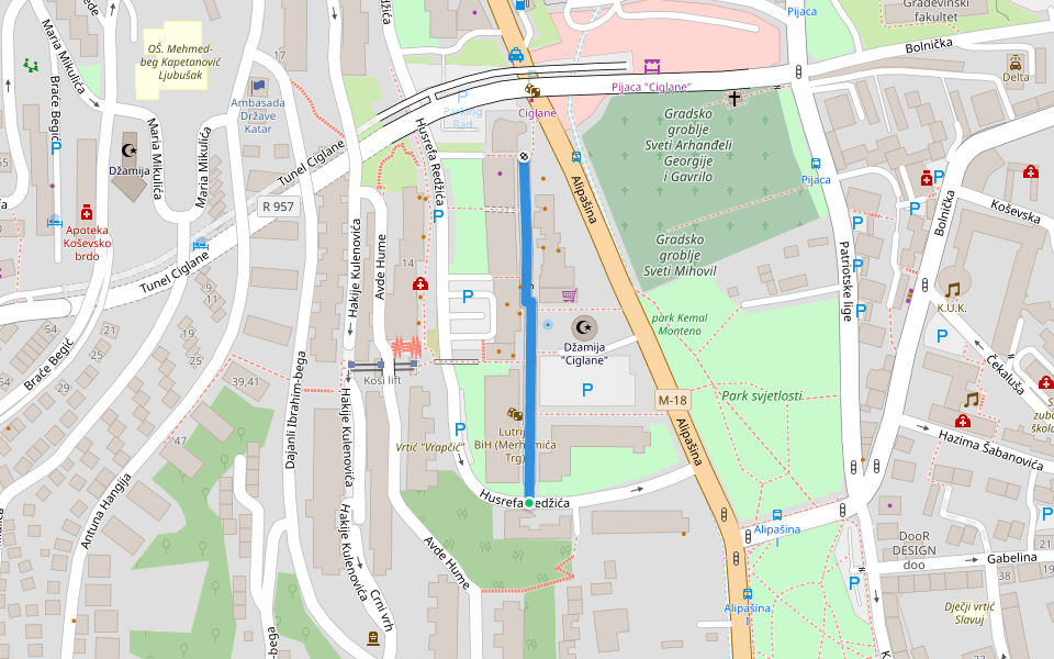 Merhemića trg walking route map in Sarajevo