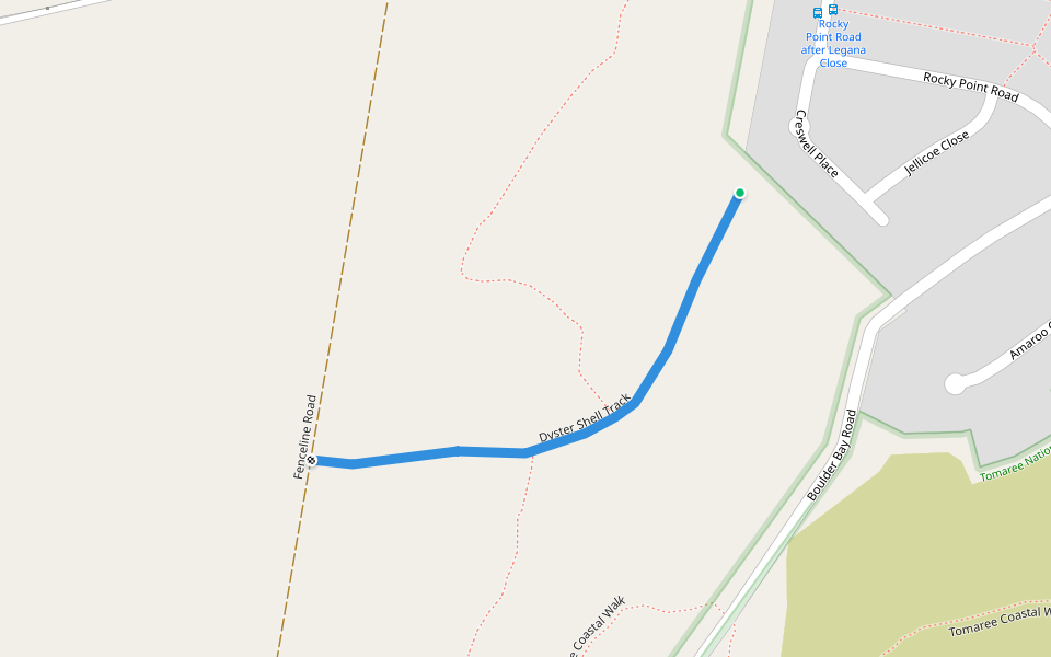 Dyster Shell Track walking route map in Fingal Bay