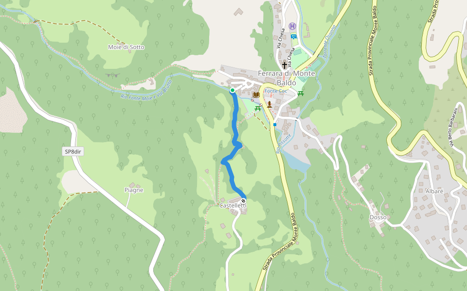 Sentiero dell'Amore walking route map in Ferrara di Monte Baldo