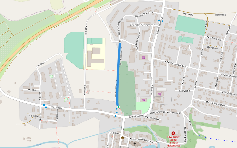 Jana Kasprowicza walking route map in Barczewo