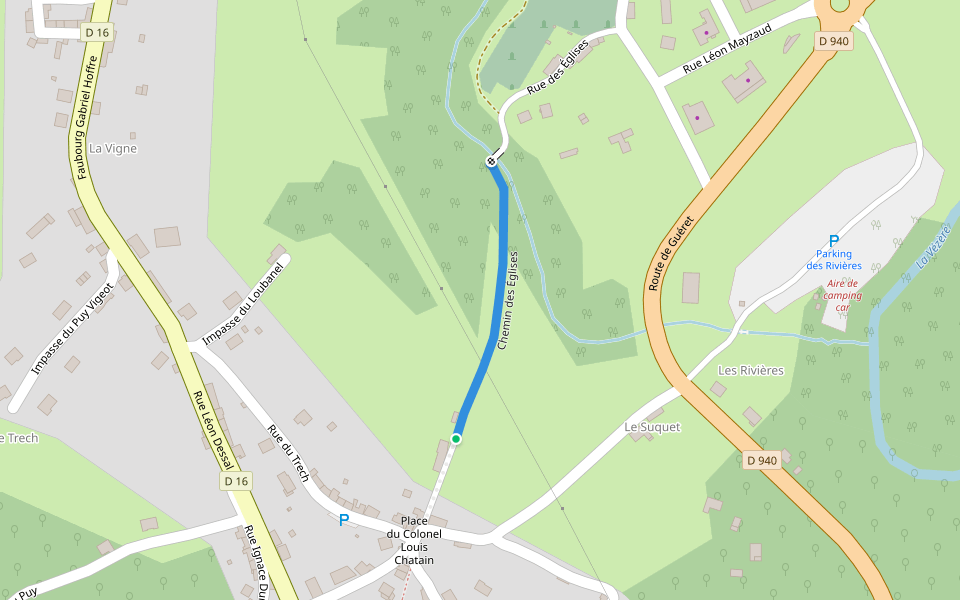Chemin des Églises walking route map in Treignac