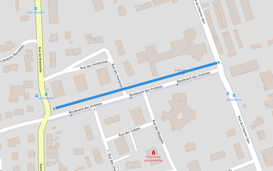 Boulevard des Violettes walking route map in Ifs