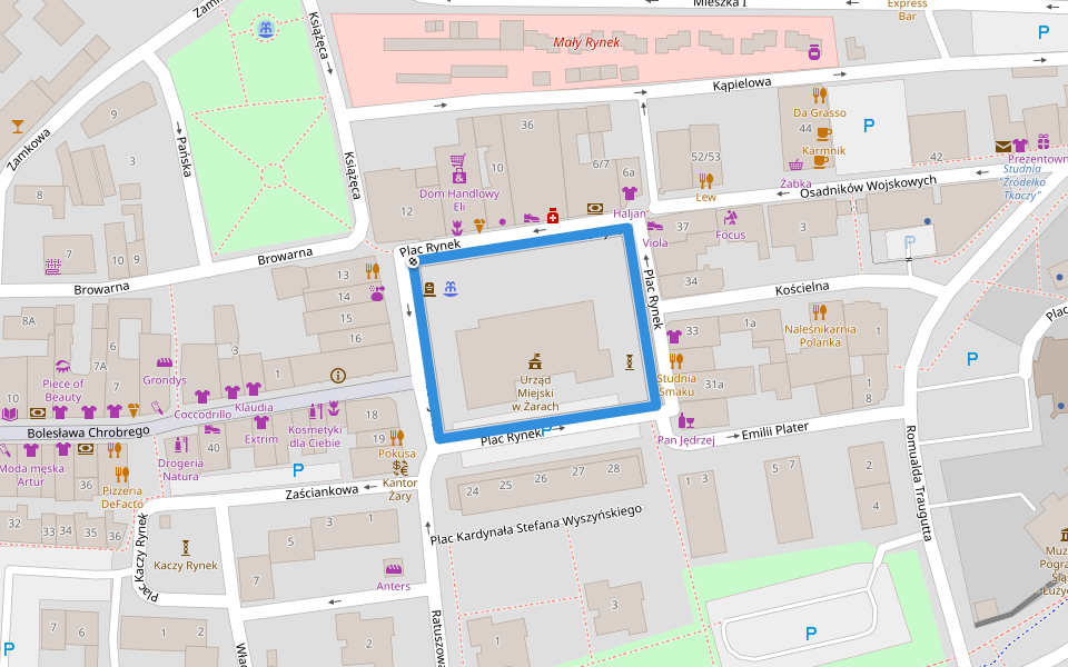 Plac Rynek walking route map in Żary