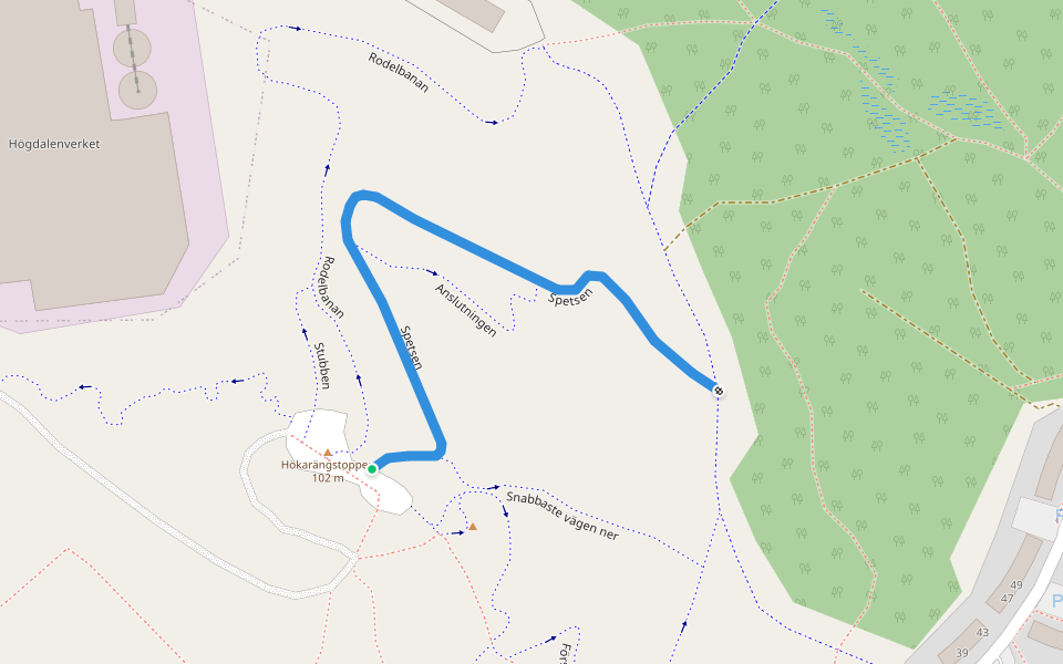 Spetsen walking route map in Huddinge
