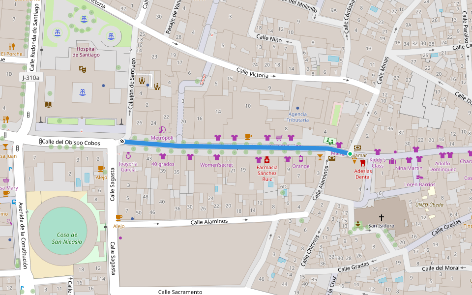 Calle Obispo Cobos walking route map in Úbeda
