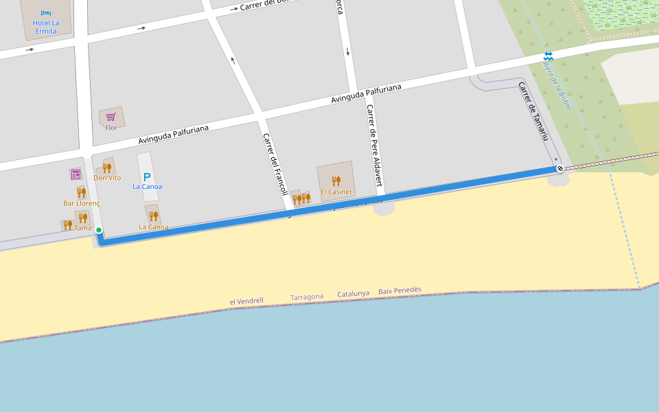 Passeig Marítim de Joan Raventós walking route map in Sant Salvador