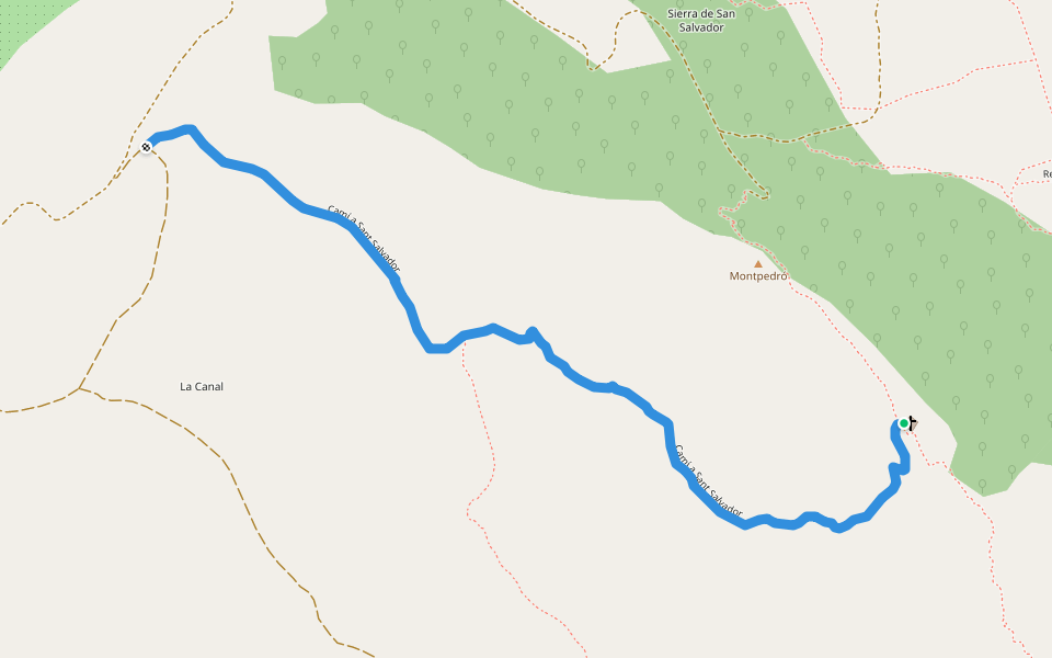 Camí a Sant Salvador walking route map in Castillonroy