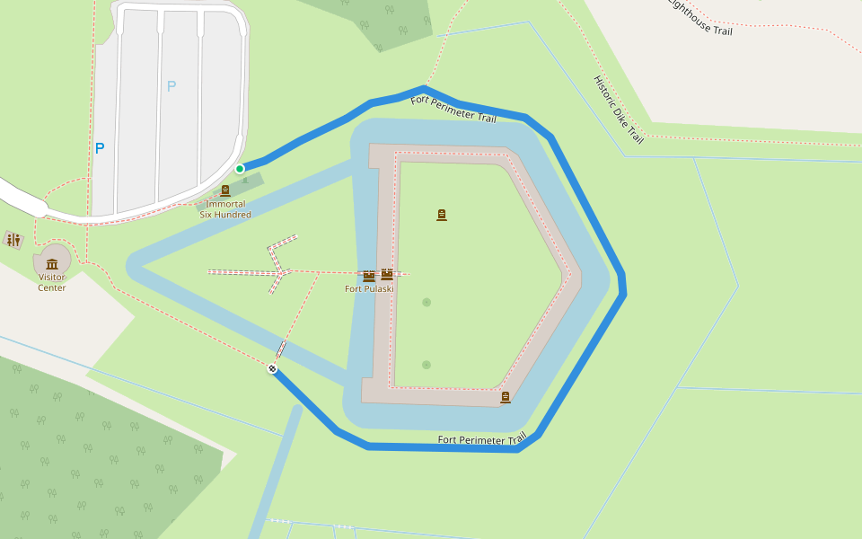 Fort Perimeter Trail walking route map in Tybee Island