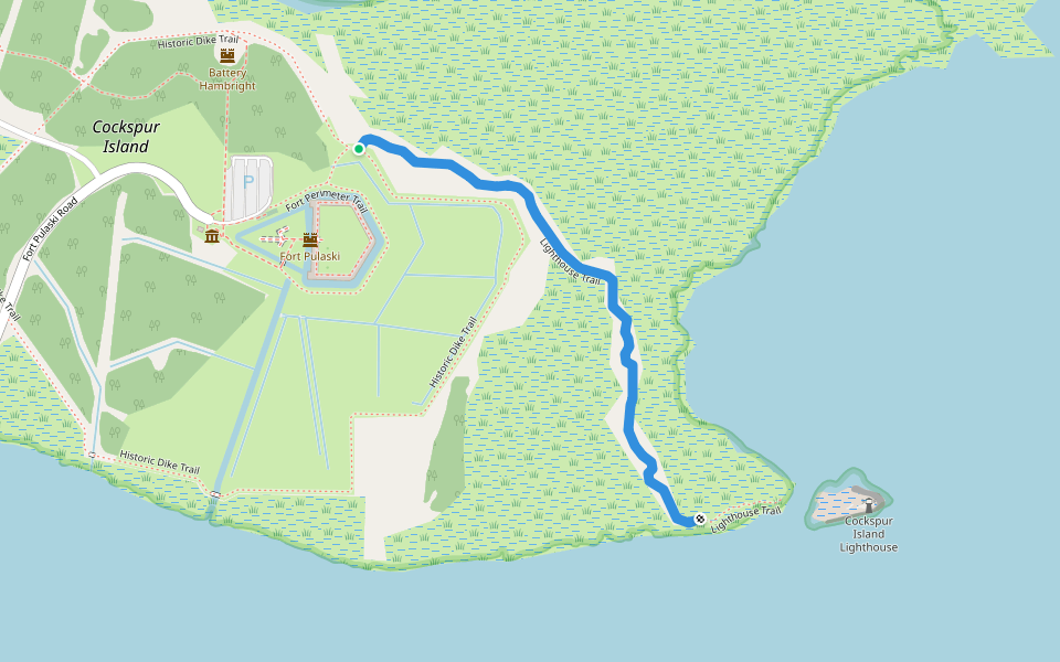 Lighthouse Trail walking route map in Tybee Island
