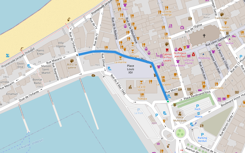 Rue Mazarin walking route map in Saint-Jean-de-Luz