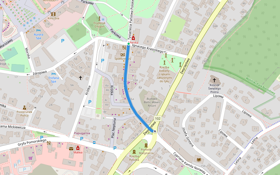 Światowida walking route map in Międzyzdroje