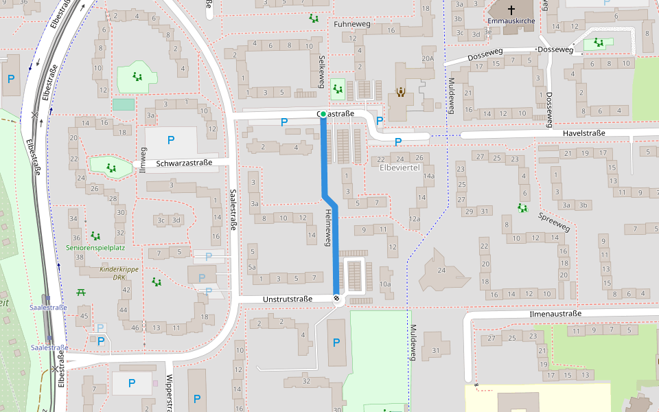 Helmeweg walking route map in Braunschweig