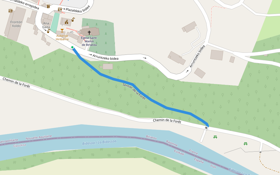 Sentier de la Forêt walking route map in Biriatou