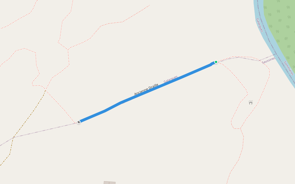 Ancienne Draille walking route map in Saussines