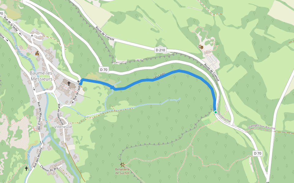 Les Laves walking route map in Baume-les-Messieurs