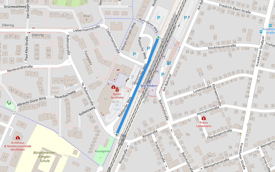 Walldorfer Weg walking route map in Mörfelden-Walldorf