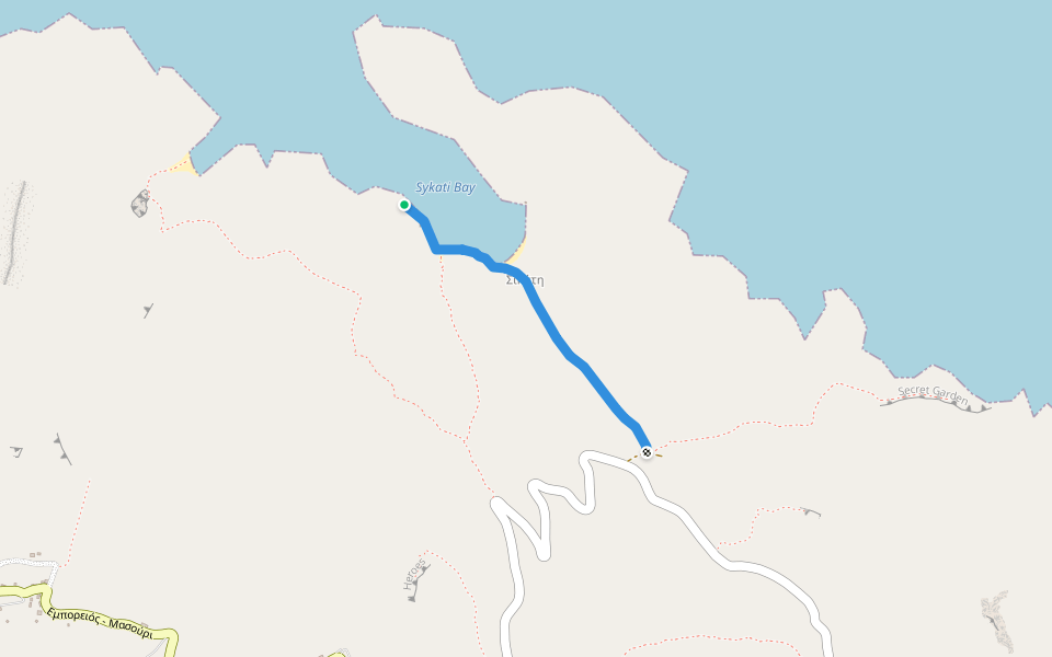 Sikati Beach walking route map in Kalimnos