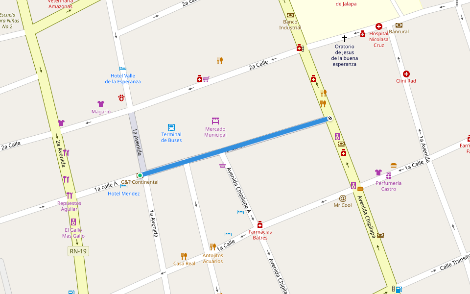 1a Calle A walking route map in Jalapa