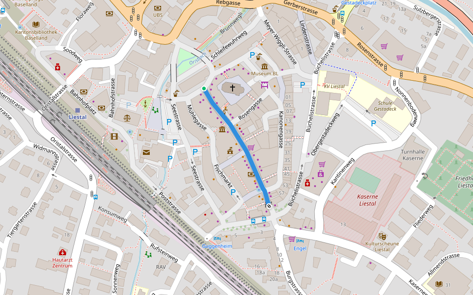Rathausstrasse walking route map in Liestal