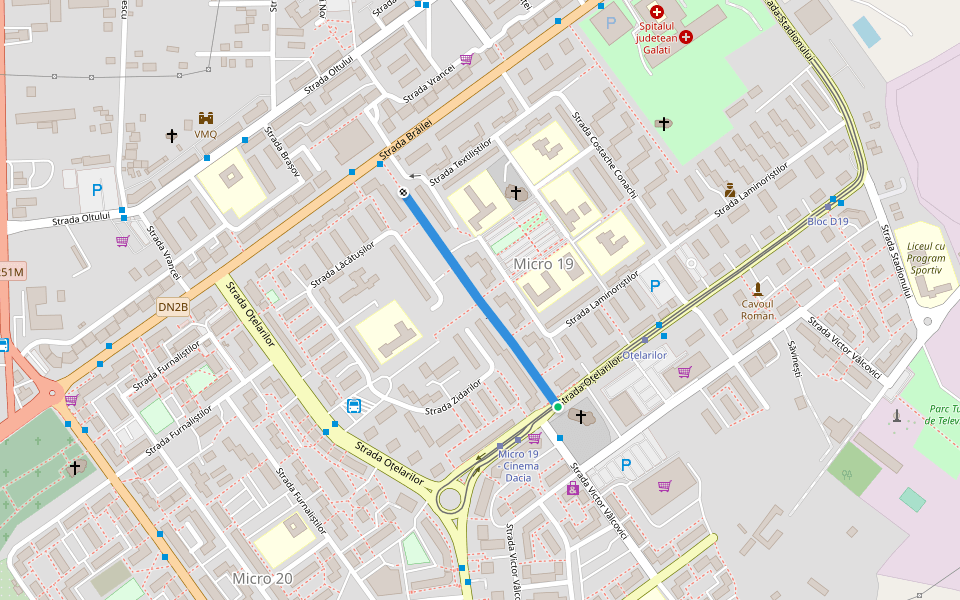 Aleea Comerțului walking route map in Galați