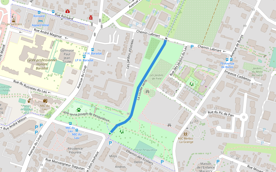 La coulée verte walking route map in Pau