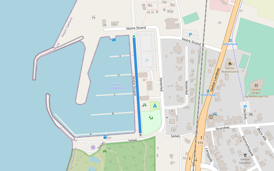 Vestre Strand walking route map in Gedser