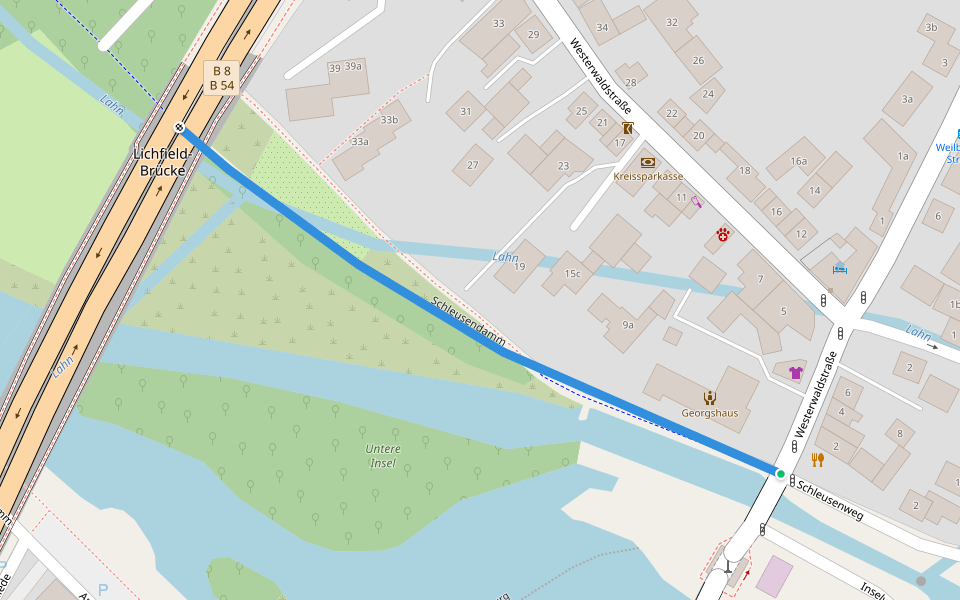Schleusendamm walking route map in Limburg an der Lahn