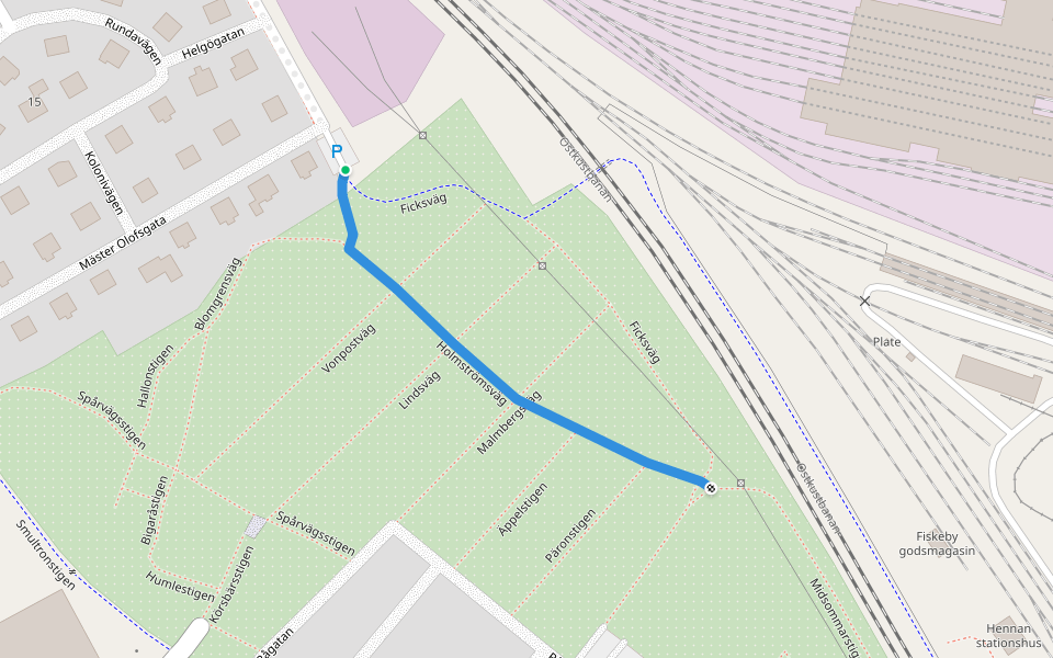 Holmströmsväg walking route map in Gävle