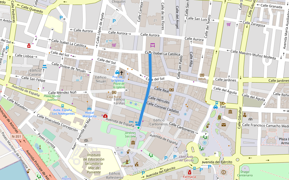 Calle Doctor Villar walking route map in La Línea de la Concepción